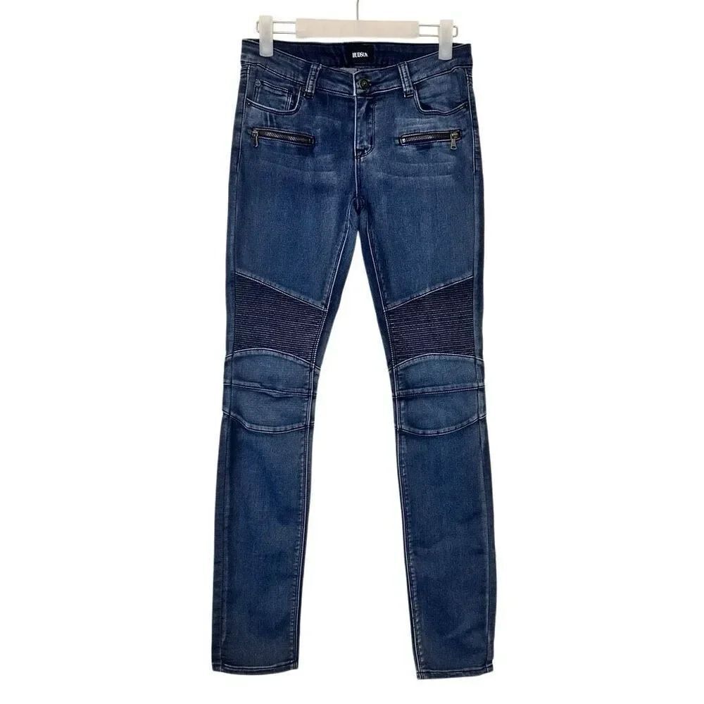 Hudson Biker Moto Zip Pocket Stretch Denim Skinny Jeans Dark Wash Blue Size 16